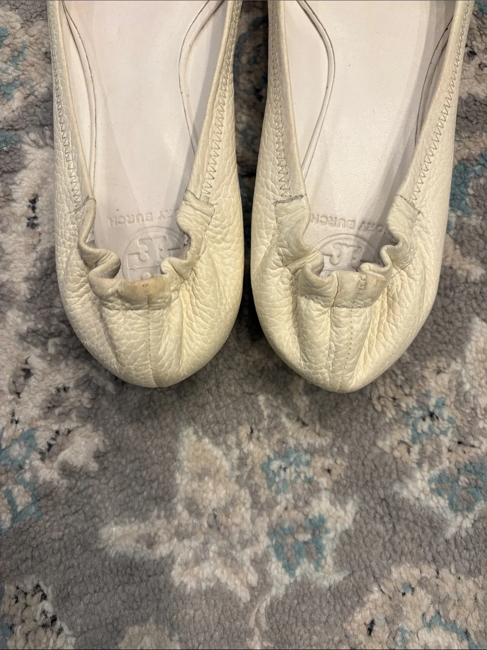 Tory Burch Ivory Leather Logo Ballet Flats, Like New, 10 M